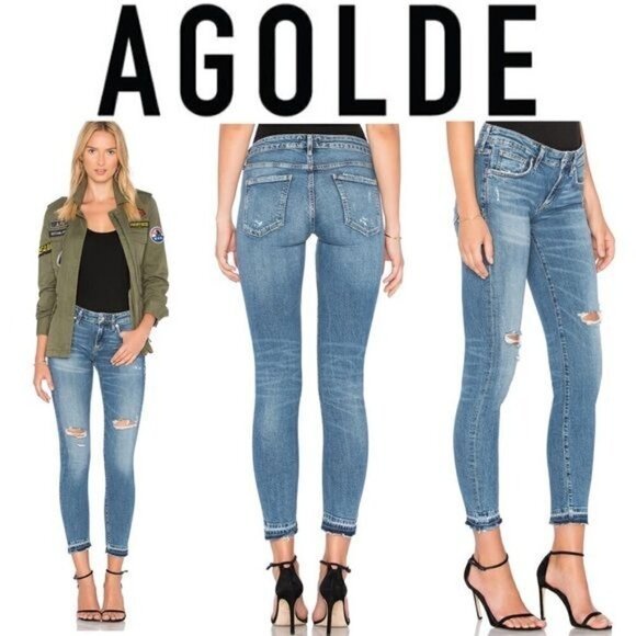 AGOLDE Lara Jeans SZ 29 8 Skinny Badlands Low Rise Distressed Raw Hem Cropped - Picture 13 of 13